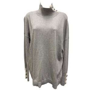 Lauren Ralph Lauren Womens SZ XL Cotton Mock Neck button embellishments Gray